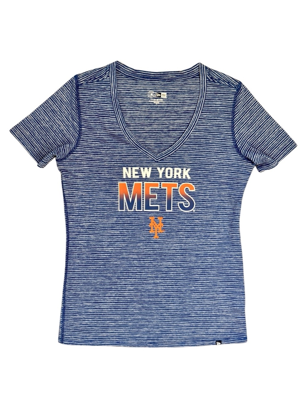 New Era New York Mets Space Dye V Neck Tee Blue White Medium MLB